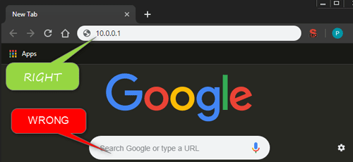 type 10.0.0.1 in the address bar