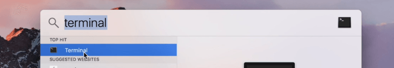 type Terminal in Spotlight search