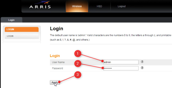 arris modem 192.168