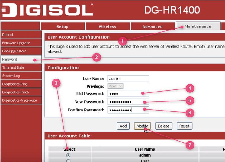 Changing the DIGISOL router password