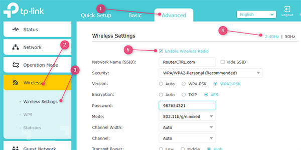 Archer Advanced Wireless settings