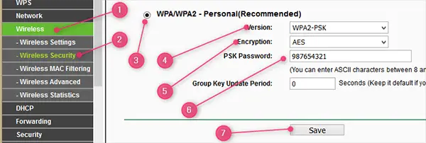 TP-link wireless password change