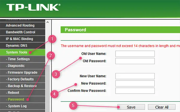 change TP-link username and password old GUI