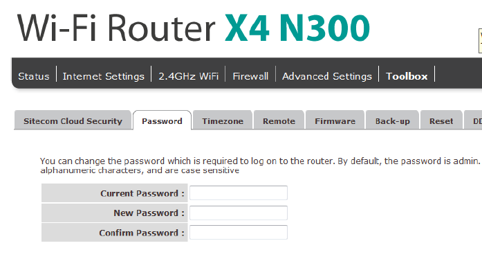 change sitecom router password