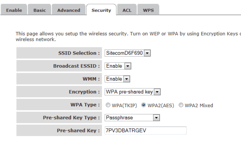 sitecom wireless settings