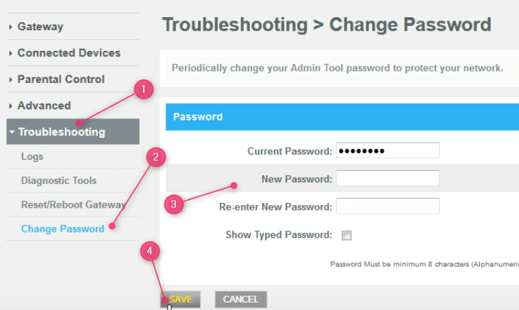 change the Xfinity comcast router password