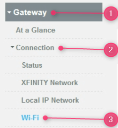 Open the Wi-Fi settings in the Gateway menu