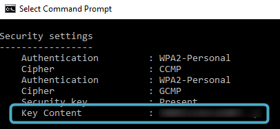 The network security key is listed as Key Content