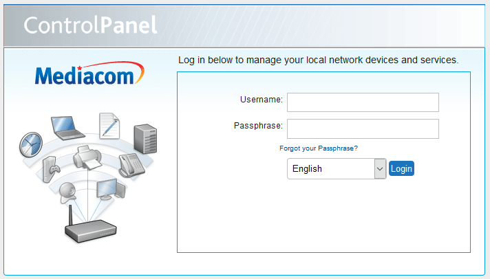 Mediacom Home Network Manager login page