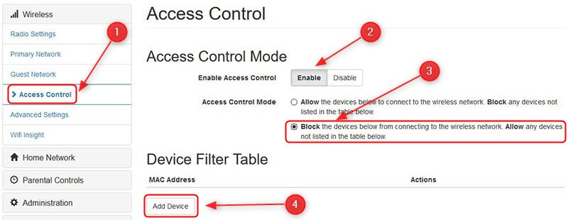 how to block a device from wifi using access control