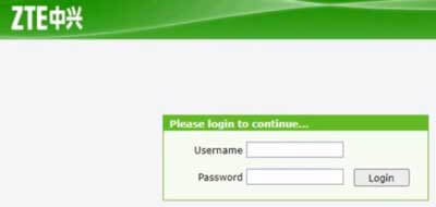 ZTE router login page