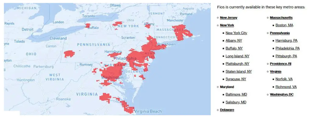 Verizon FiOS network coverage map