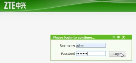 type the ZTE router login details