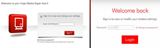 virgin media router login pages