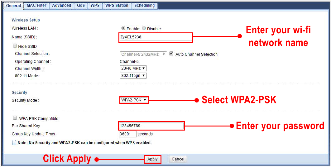 Zyxel PLA5236 - changing SSID and password