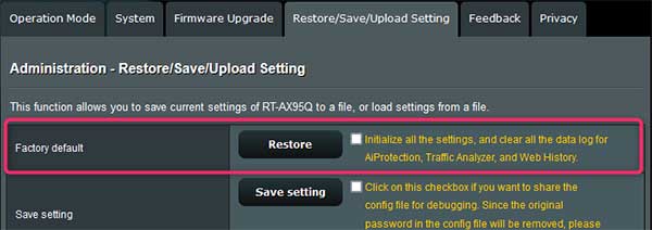 Restore ASUS router