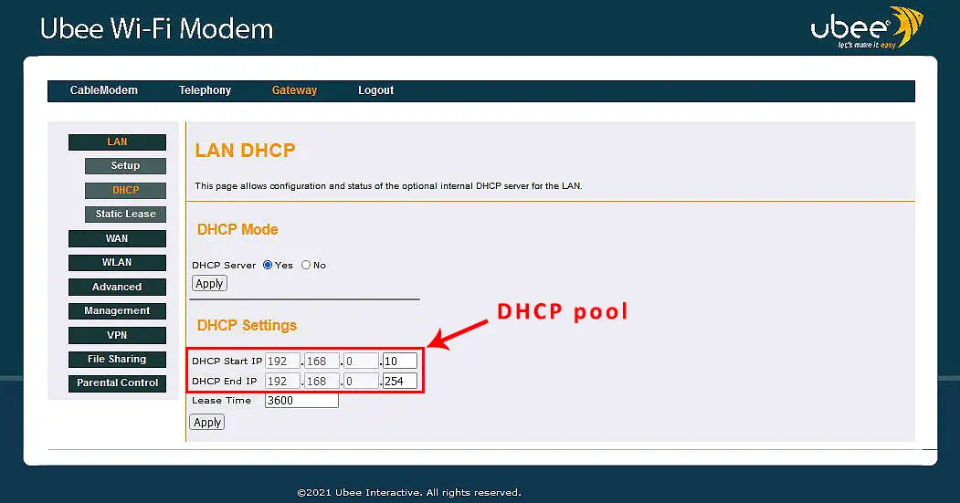 DHCP pool