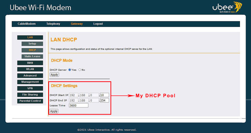 My DHCP pool