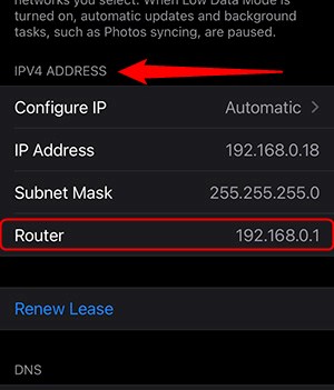 Router IP Address on iPhone