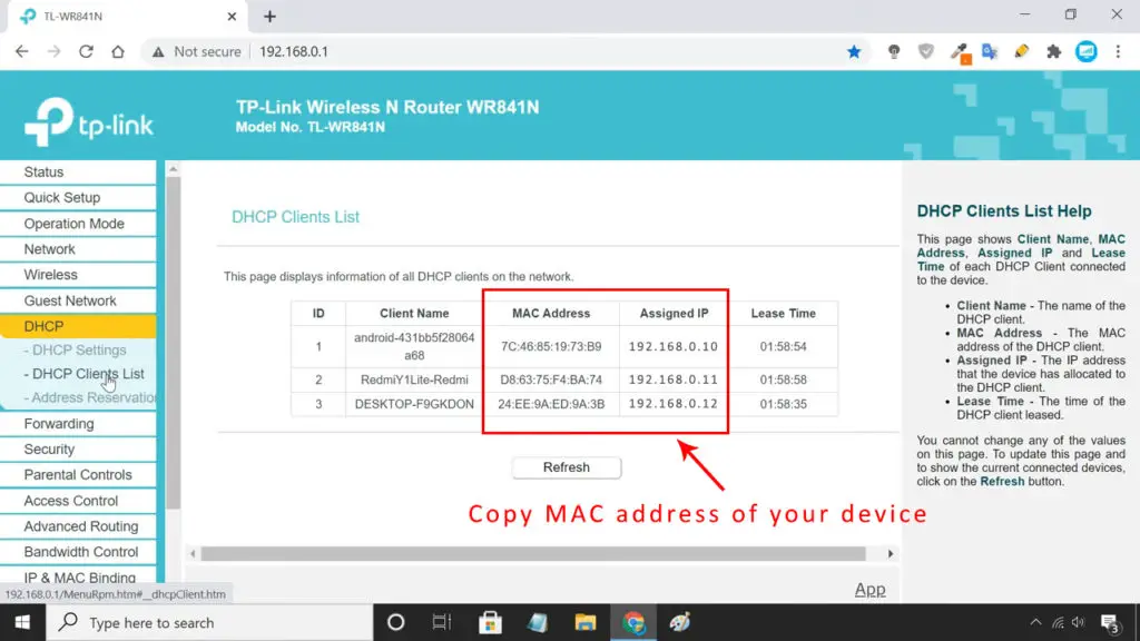 find the device’s MAC address