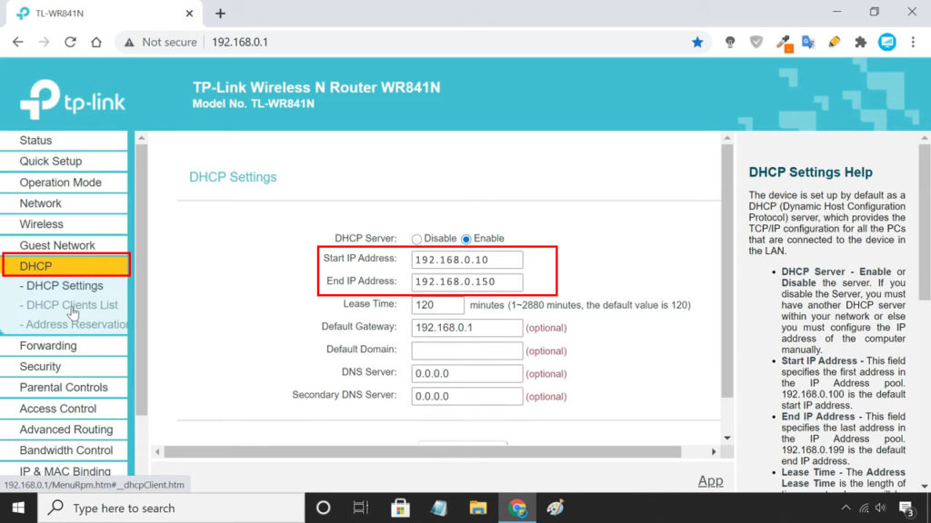 go to LAN settings to find DHCP settings