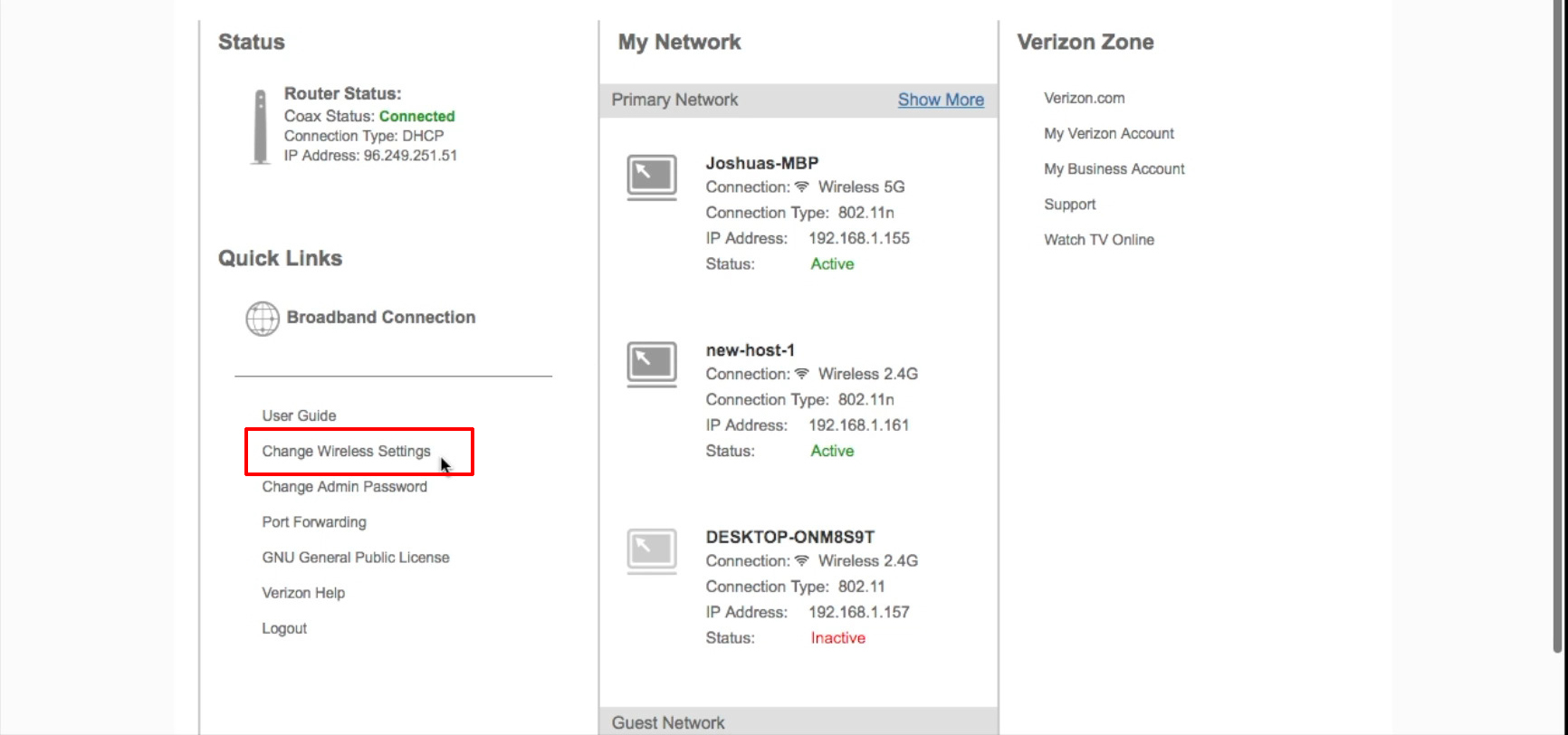 Change Wireless Settings