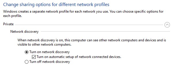 Turn on network discovery