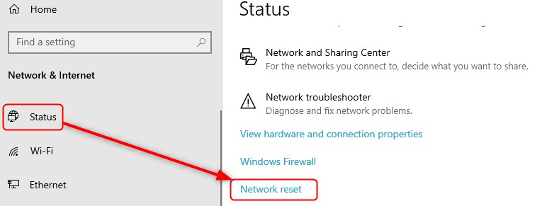 network reset windows 10