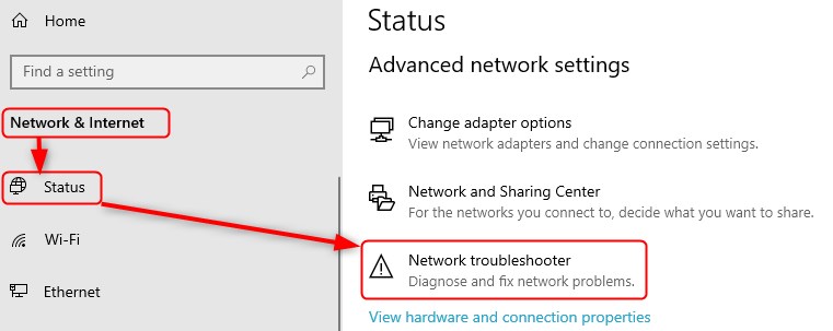 network troubleshooter windows 10