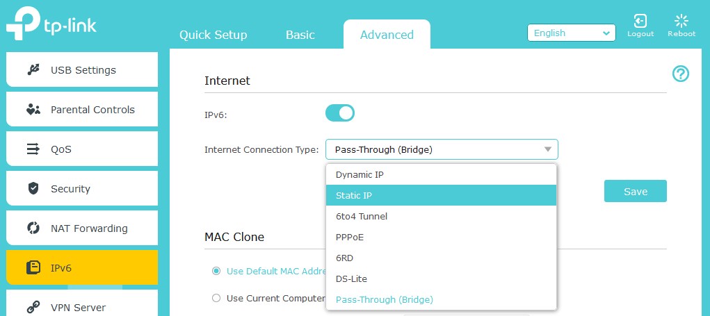 Select static IP