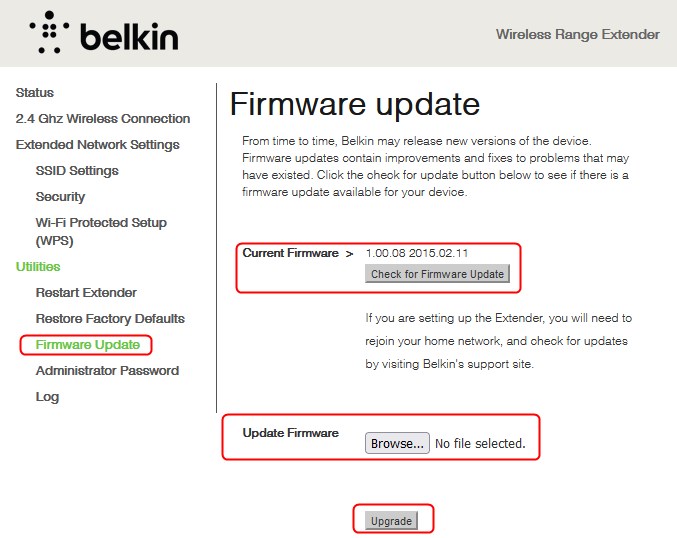 uppgrade firmware on Belkin n300 wifi extender