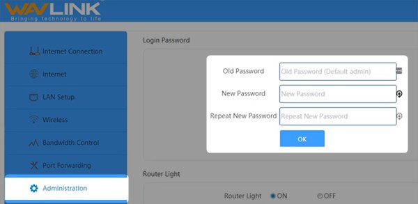 Change Wavlink router admin password