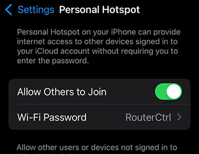 Switch Personal Hotspot Off and On