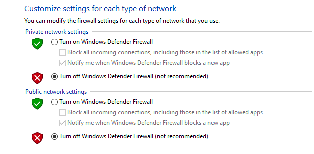 disable windows defender firewall