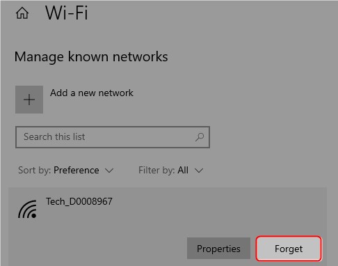 forget wifi network