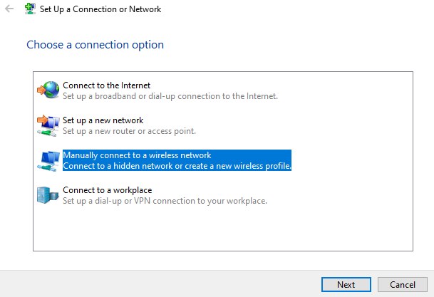 manually connect to a wireless network