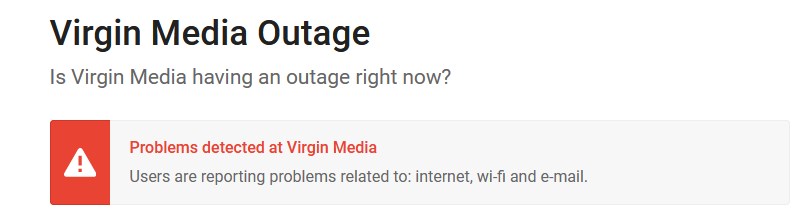 virgin media outage report on istheservicedown website