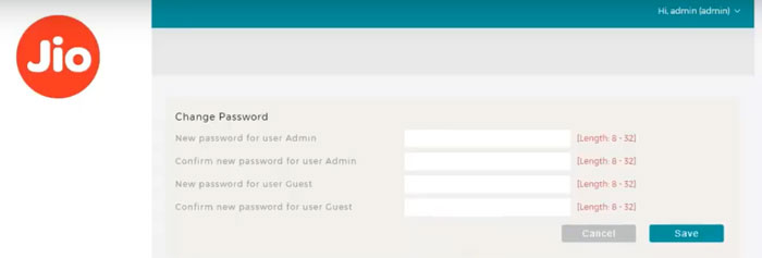 chanhe Jio fiber admin password