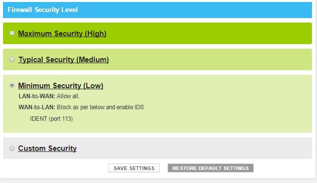 comcast xfinity firewall security levels