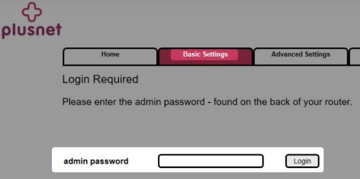 enter the Plusnet router login password