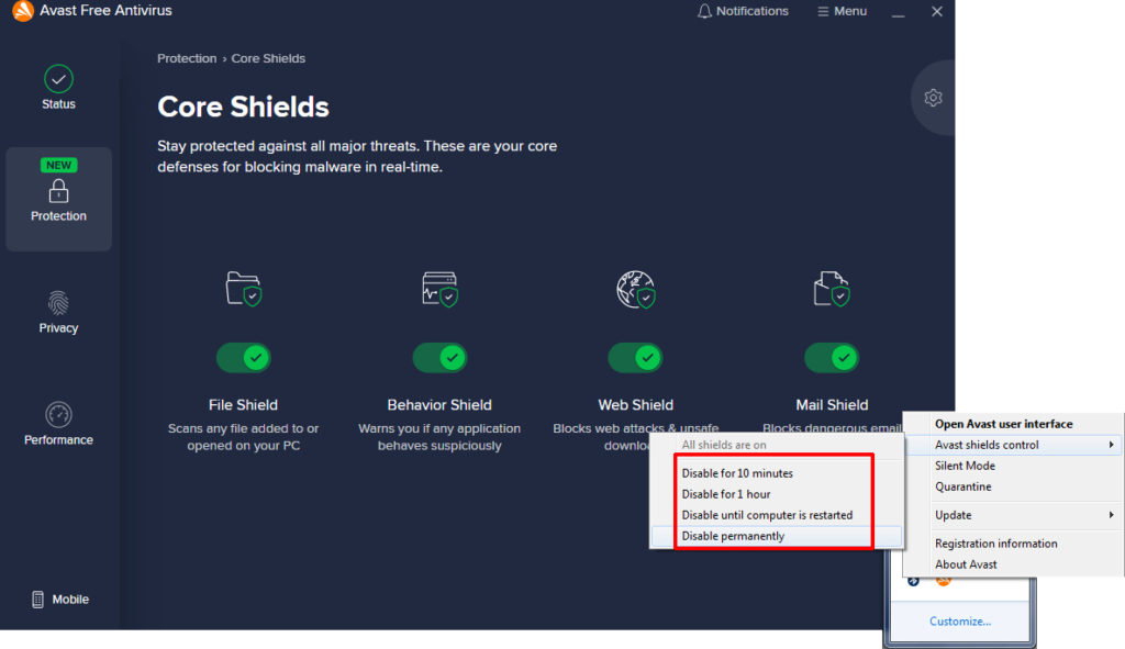 Disabling your antivirus software