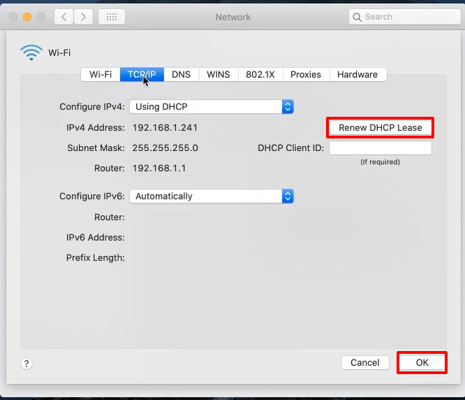 TCP/IP tab