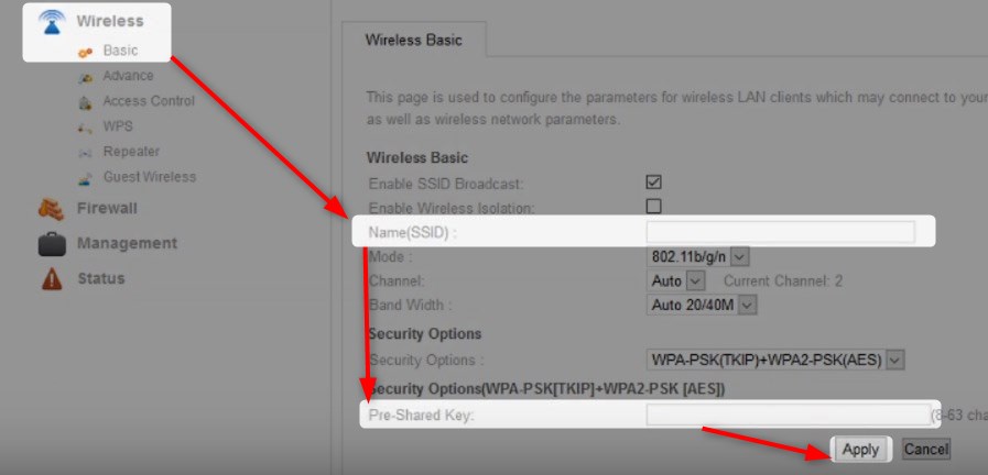 WiFi Settings on Prolink Router