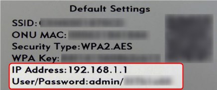 Calix Router login details on label