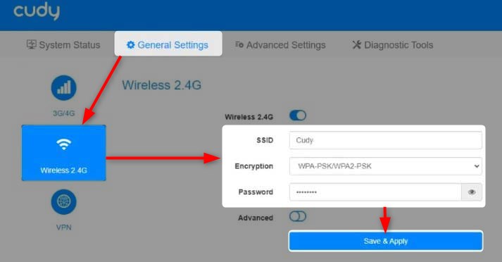 Change WiFi name and password on Cudy router