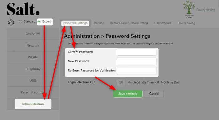 Change admin password on Salt router