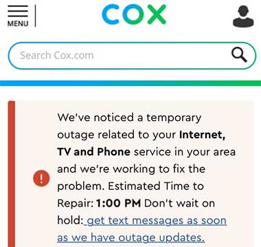 Cox Panoramic Wi-Fi outage notification