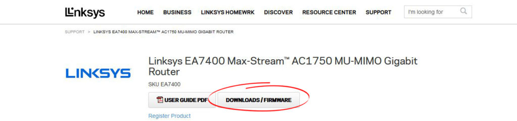 DOWNLOADS/FIRMWARE button