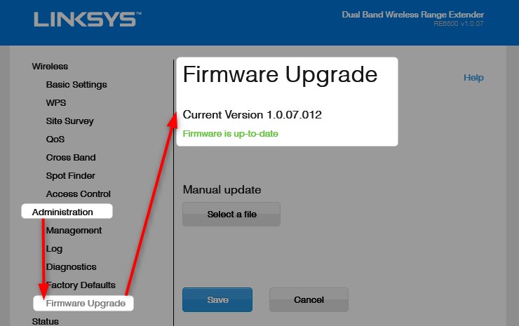 Linksys RE6500 firmware upgrade