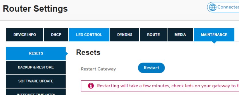 Sagemcom router restart from the admin dashboard